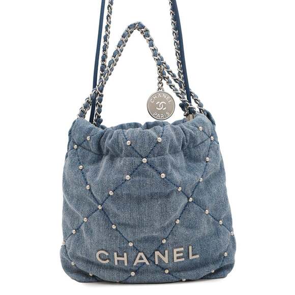 CHANEL 22 Mini Coco Mark Denim Handbag AS3980 2-way